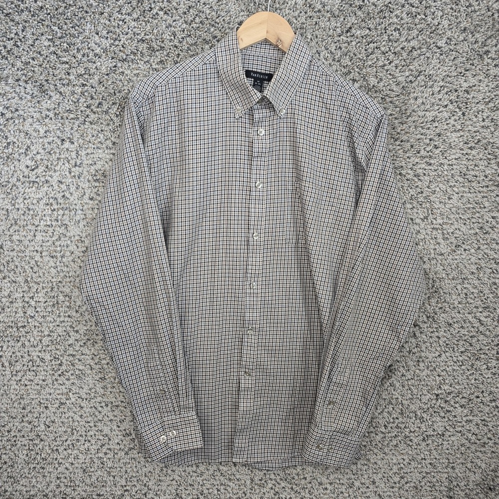 Van Heusen Dress Shirt Mens‎ Medium 15-15.5 Brown Button Down Cotton Blend
